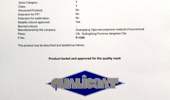 Guangdong yajia new energy-saving polymer materials co. LTD-Qualicoat product inspection certificate for 2019
